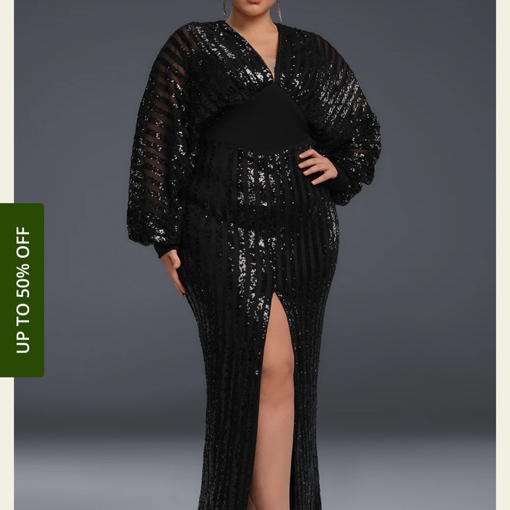 Elegant Black Sequin Long Sleeve Dress